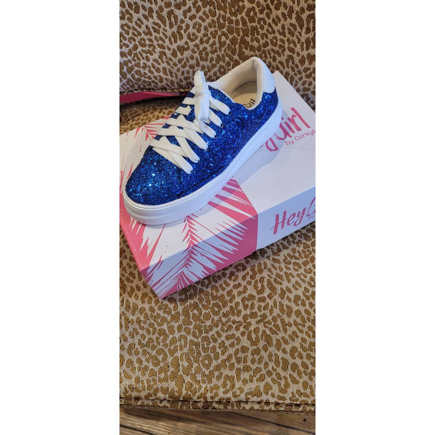 New Corkys Footwear Women Glaring Sneakers In Electric Blue Chunky Glitter